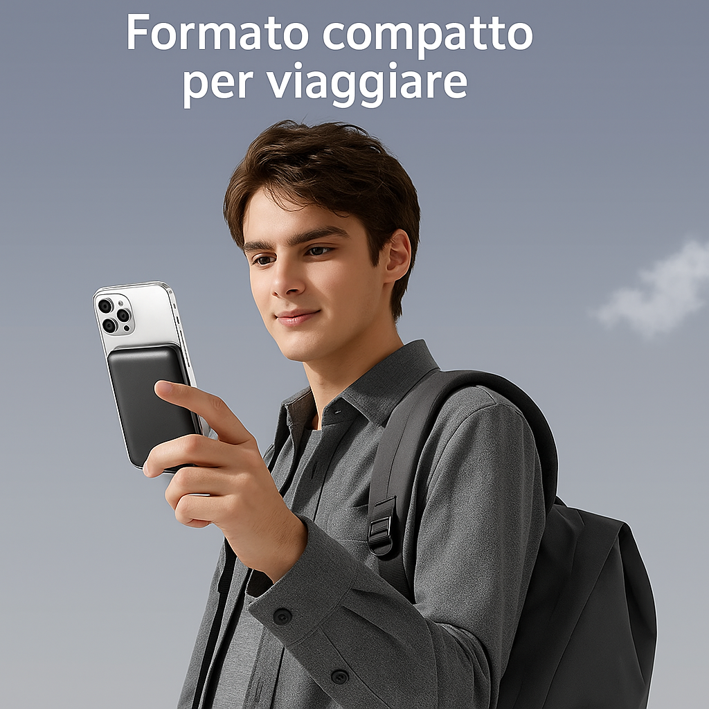 Caricabatterie portatile MagSafe da 5000mAh per dispositivi Apple - ingresso USB-C