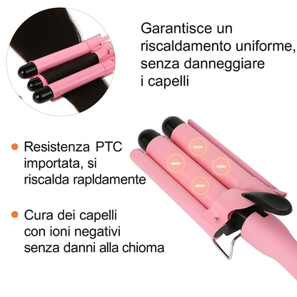 Piastra a Tre Tubi, Pinze per Ricci Ondulati, Regolazione Temperatura in Due Fasi 22mm, Strumento di Stilizzazione Onde